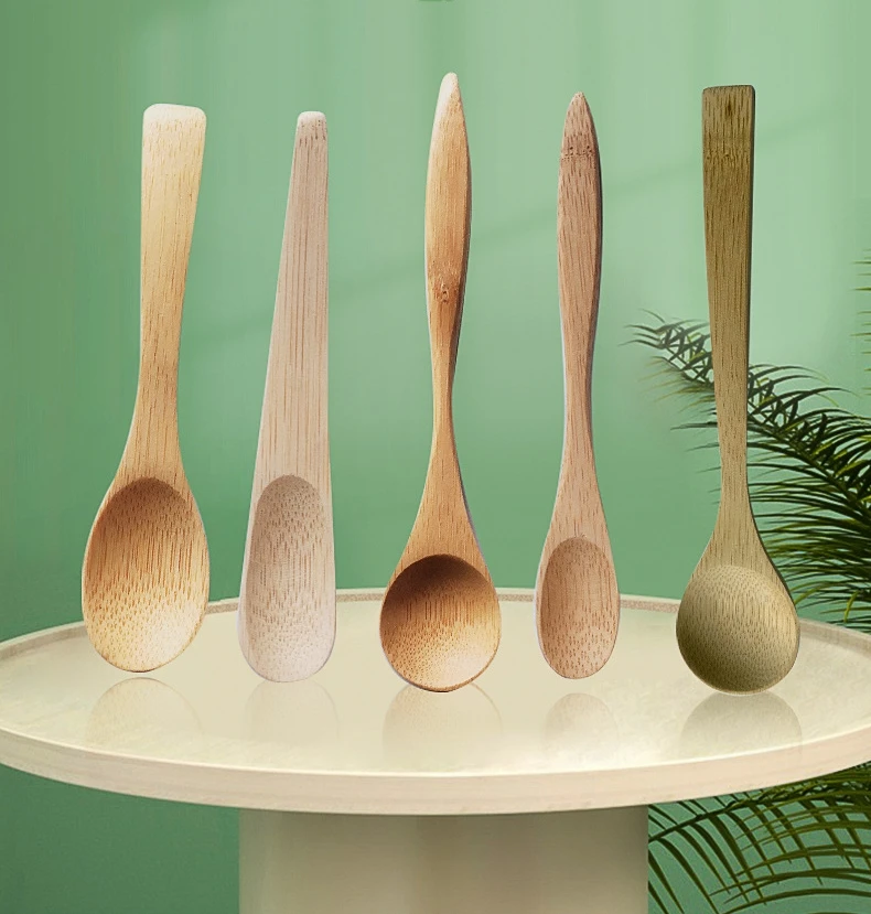 Laser Logo Food Grade Reusable Bamboo Spoon Biodegradable Wooden Tea Honey Spoons Cooking Utensil Tableware Kitchen Teaspoon
