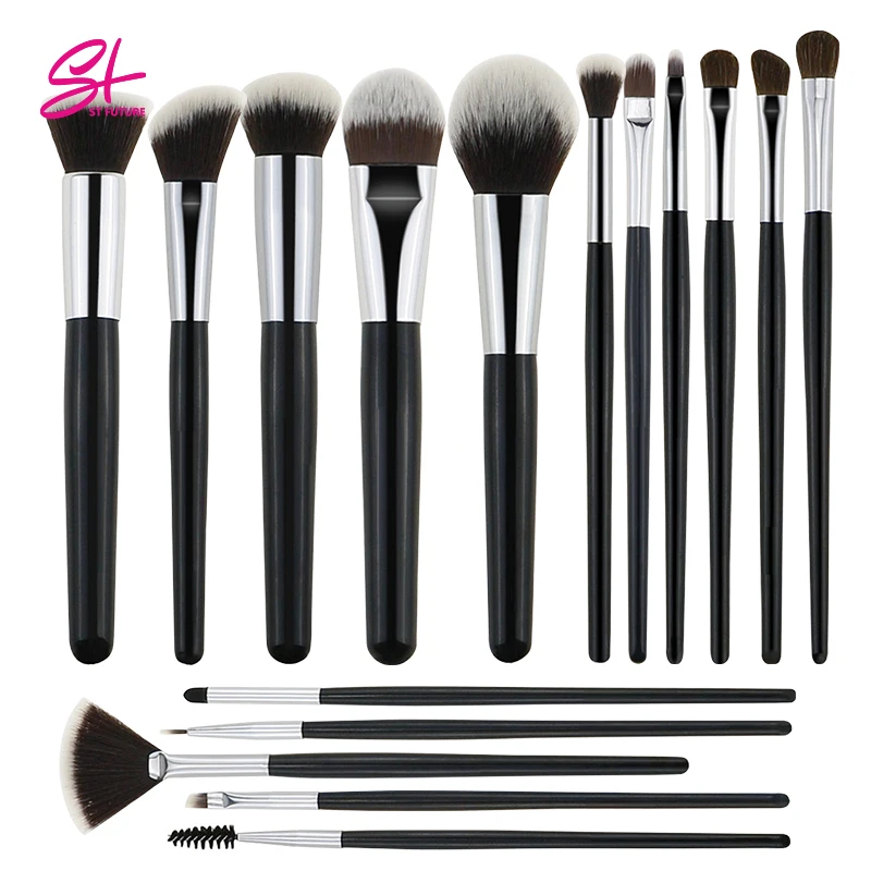 ST FUTURE Custom Logo Professional 16pcs Travel Ladies Makeup Brush Plastic Handle Synthetic Nylon Hair Best Makeup Brush Set