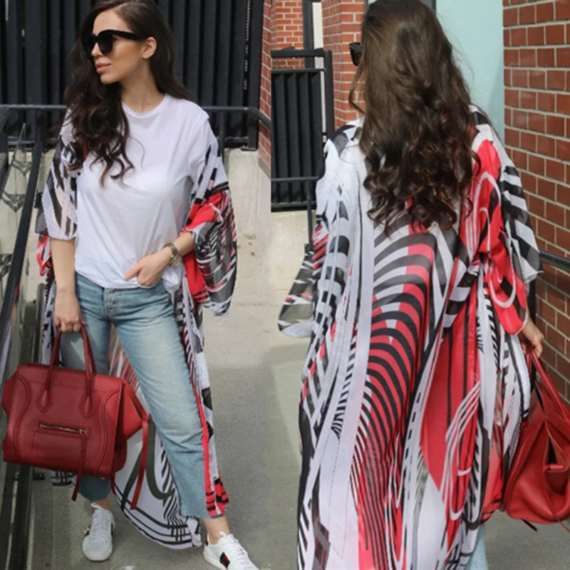 
Stunning Chiffon Zebra Print Long Beach Wear Kimono Casual Cardigan Dress 