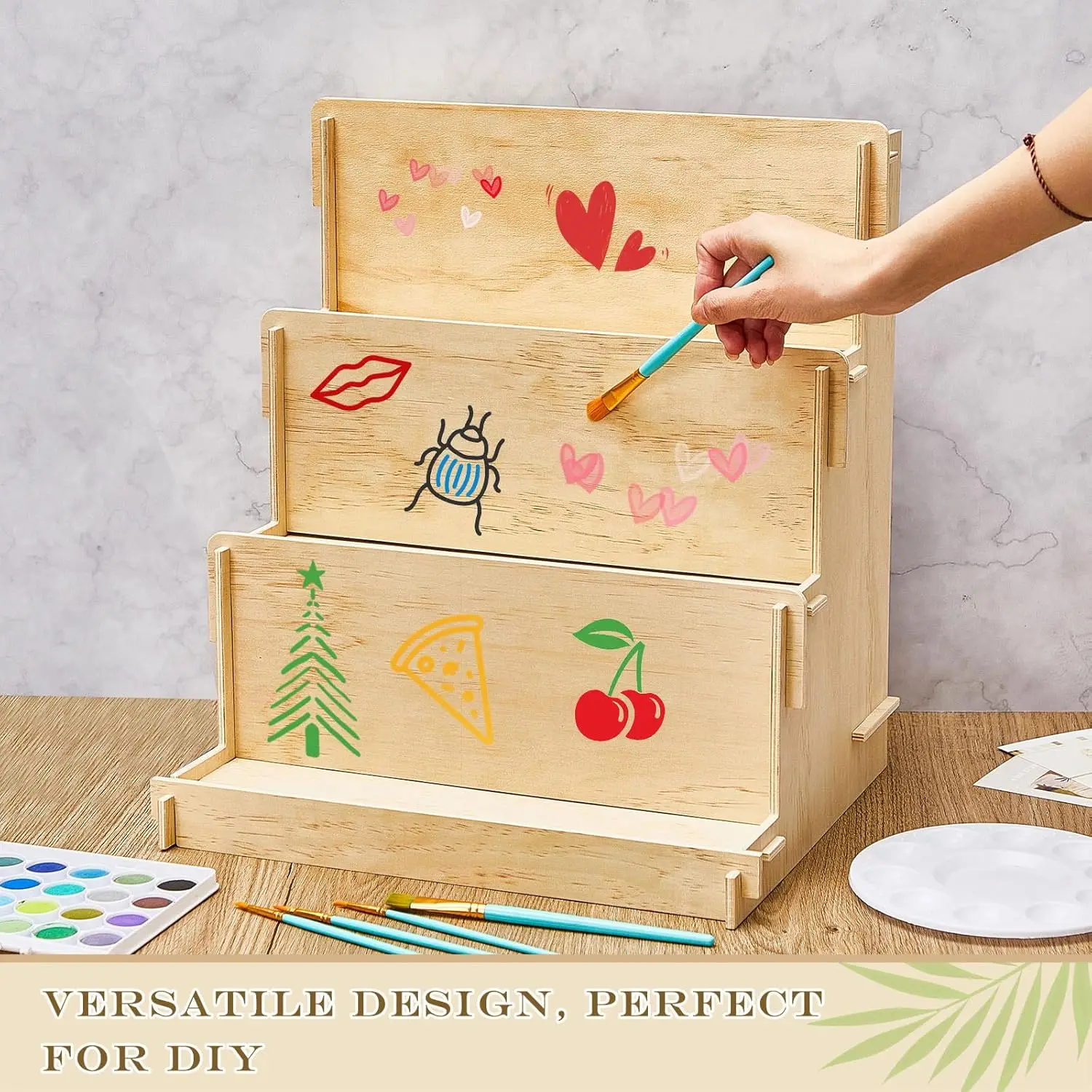 202411 3 Tier Wooden Card Display Stand Stationary Organizer Sticker Vendors Crafts Greeting Card Organizer Racks