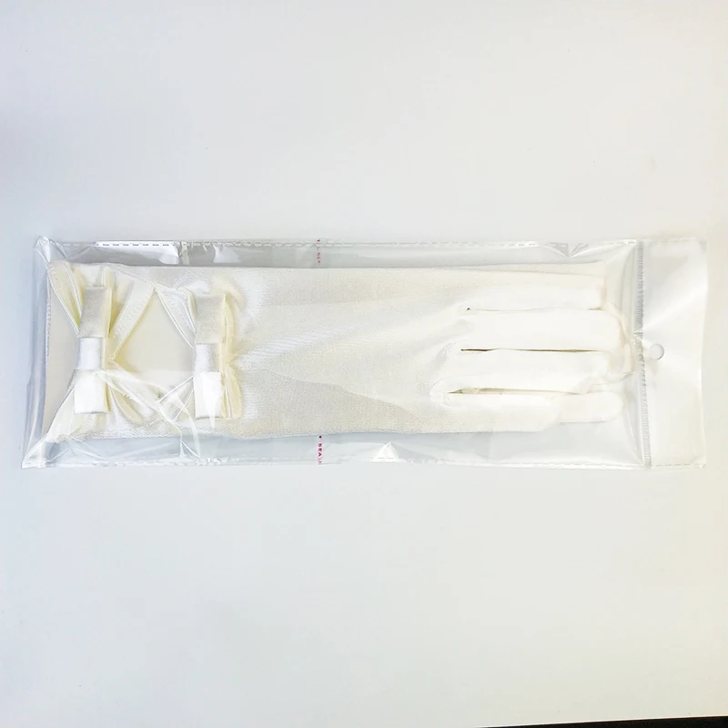 
bridal shower Hollowing out Two bows Glossy Elastic satin wedding gloves 
