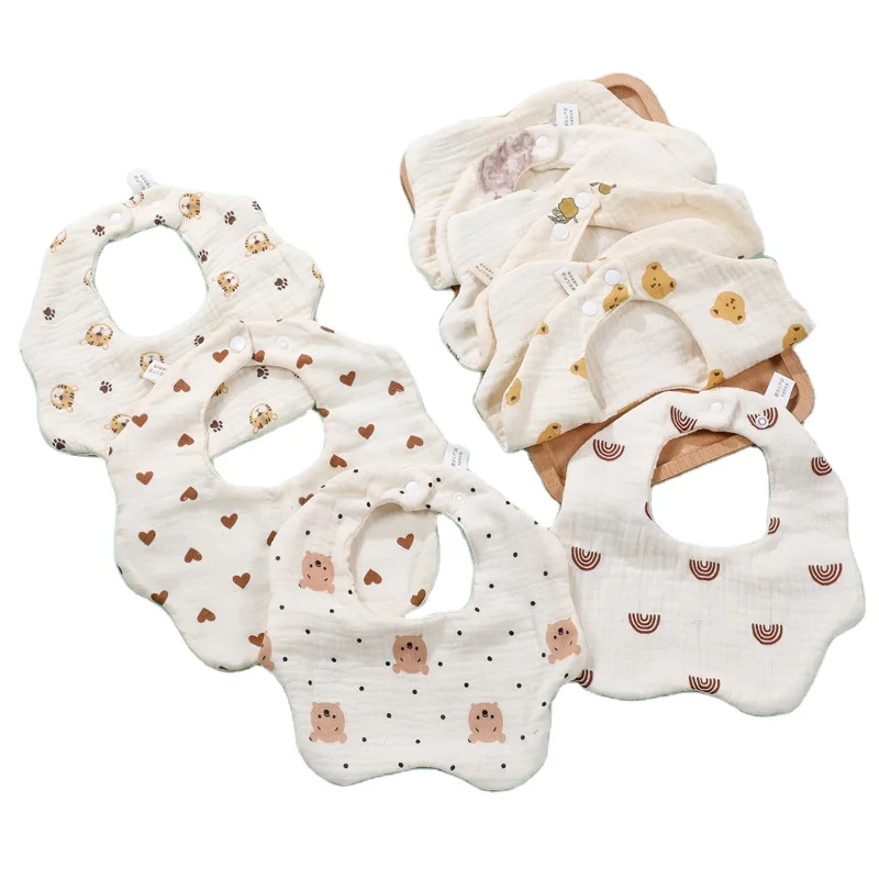 In Stock Wholesale Infant U Shaped Bibs 100% Organic Cotton Fabric Adjustable Buckle Super Soft Absorbent Baby Bibs Bandana