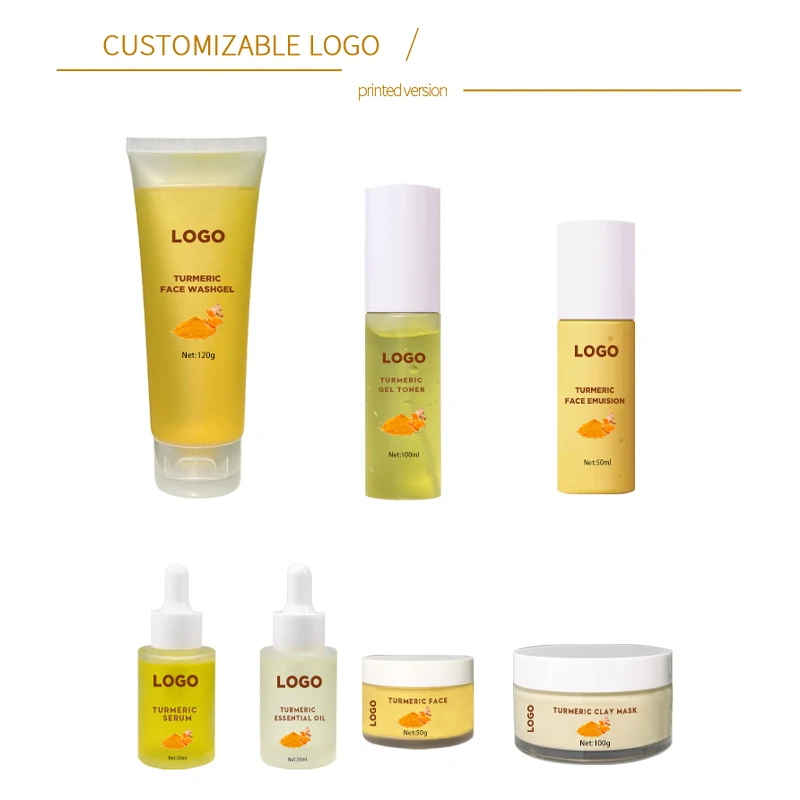Custom Private Label Vitamin C Organic Turmeric Serum Anti Acne Face Cream Whitening Repair Face Care Turmeric Skin Care Set