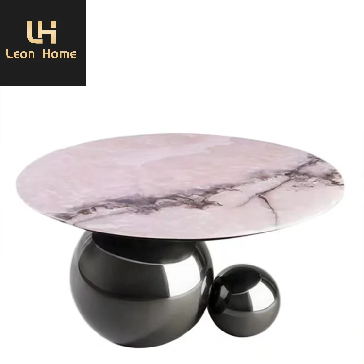 Luxury Italian Style Round Marble Top Coffee Table Living Room Stainless Steel Ball Legs Coffee Table