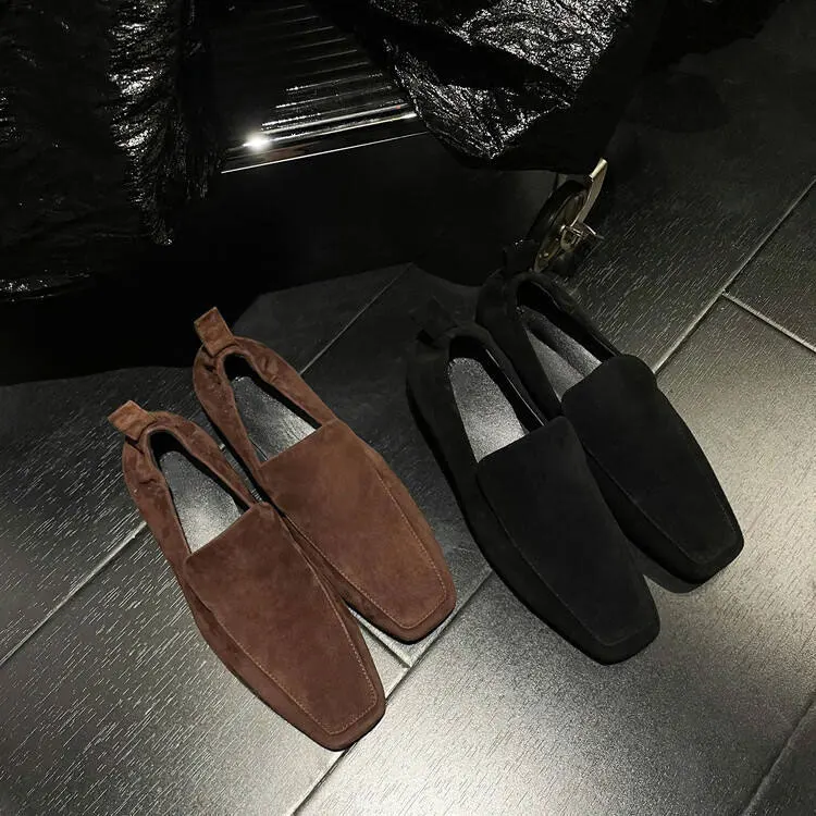 Xinzirain Custom Classic Casual Leather Black Brown Suede Leather Slip On Heel Women Flat Loafer Shoes For Ladies