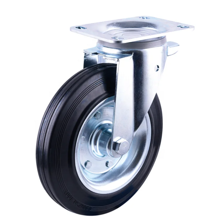 
EN840 Trash Bin 200mm Industrial Casters Rubber Wheels 