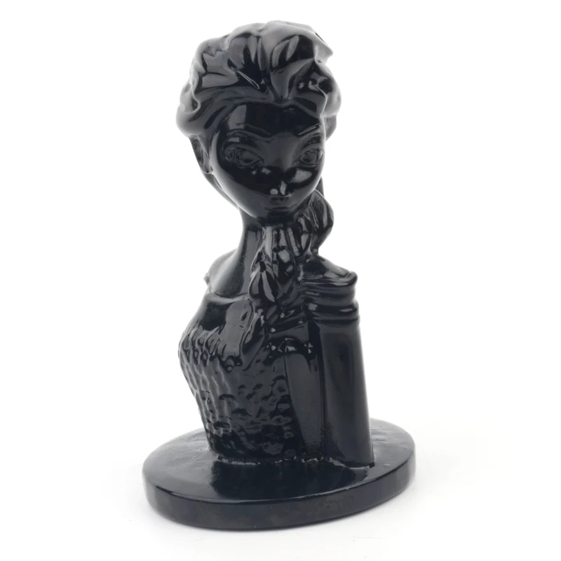 CHUSE crystal crafts hand carved crystal stone anime elsa figure black obsidian princess Elsa statue figurine