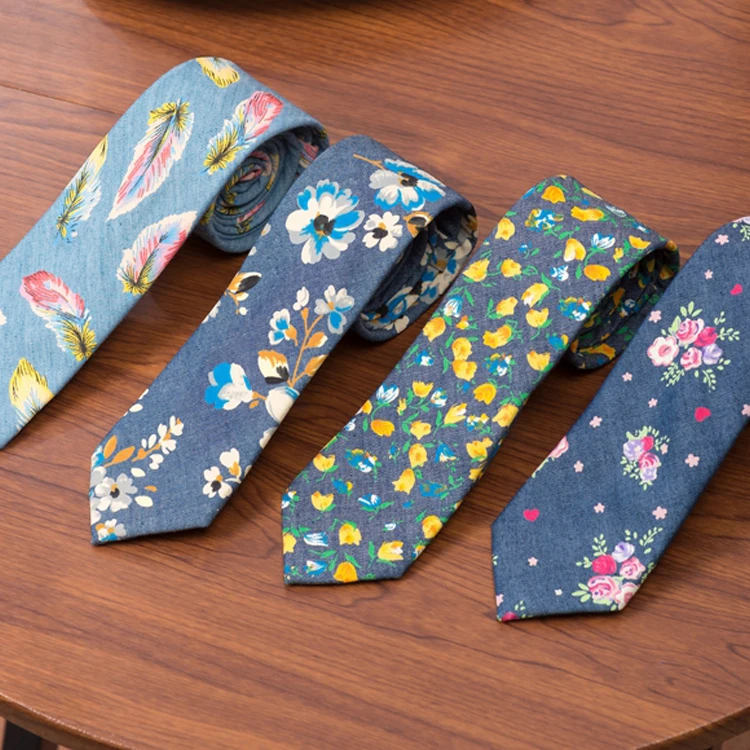 
Оптовая продажа, джинсовый Повседневный хлопковый галстук с цветочным принтом 