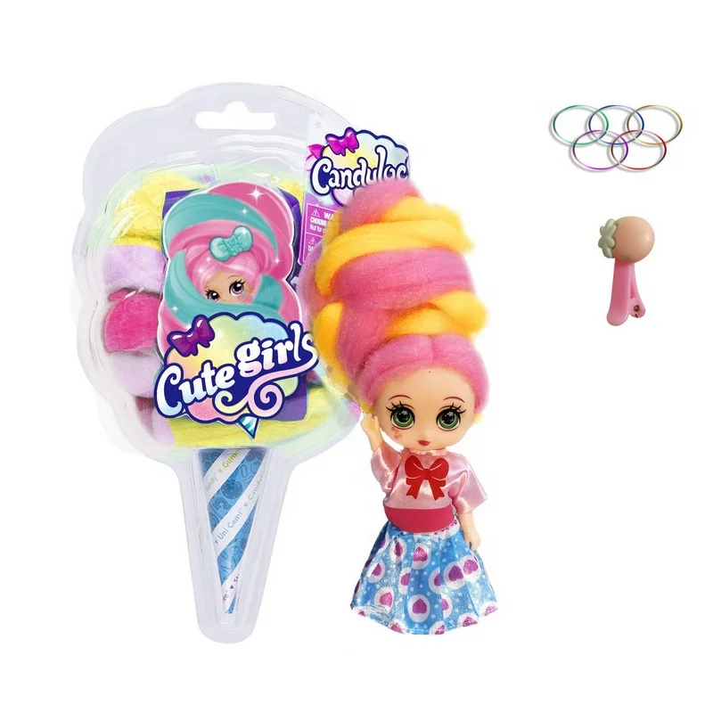 Best seller  Plastic 5 inch Candy marshmallow hair doll with fragrance Colorful Surprise hair doll toy Bottle Dress