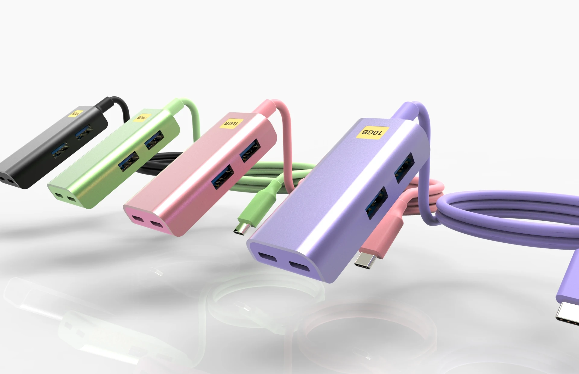 high quality super soft 10Gbps 4 Ports usb type c usb laptop hub  4 in 1 dock dual silicone jacket usb c hub 10Gbps