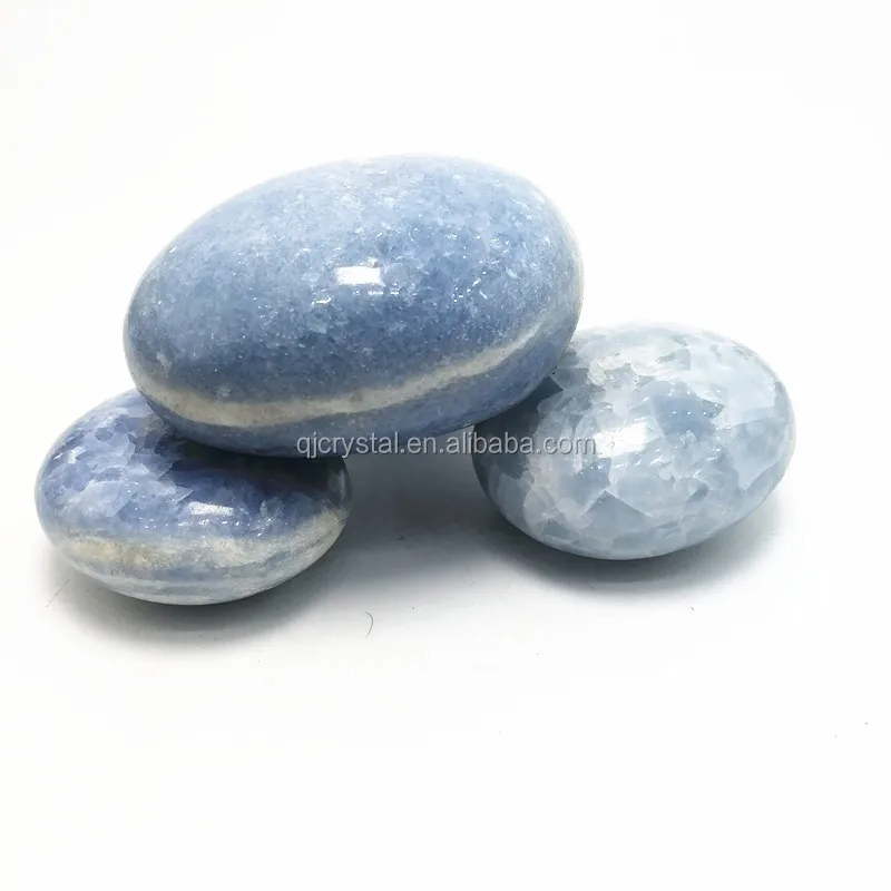 Wholesale Price blue calcite Quartz Crystal  Carving Healing Palm Stone Gifts