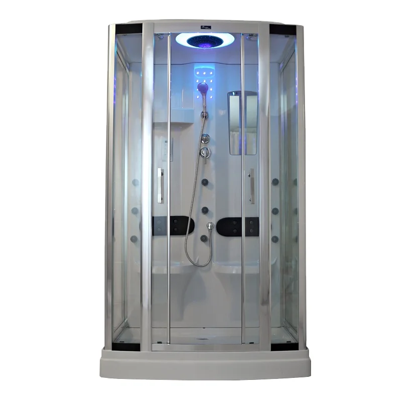 A simple designed bathroom shower room with a white steam shower stall and a walk-in shower room