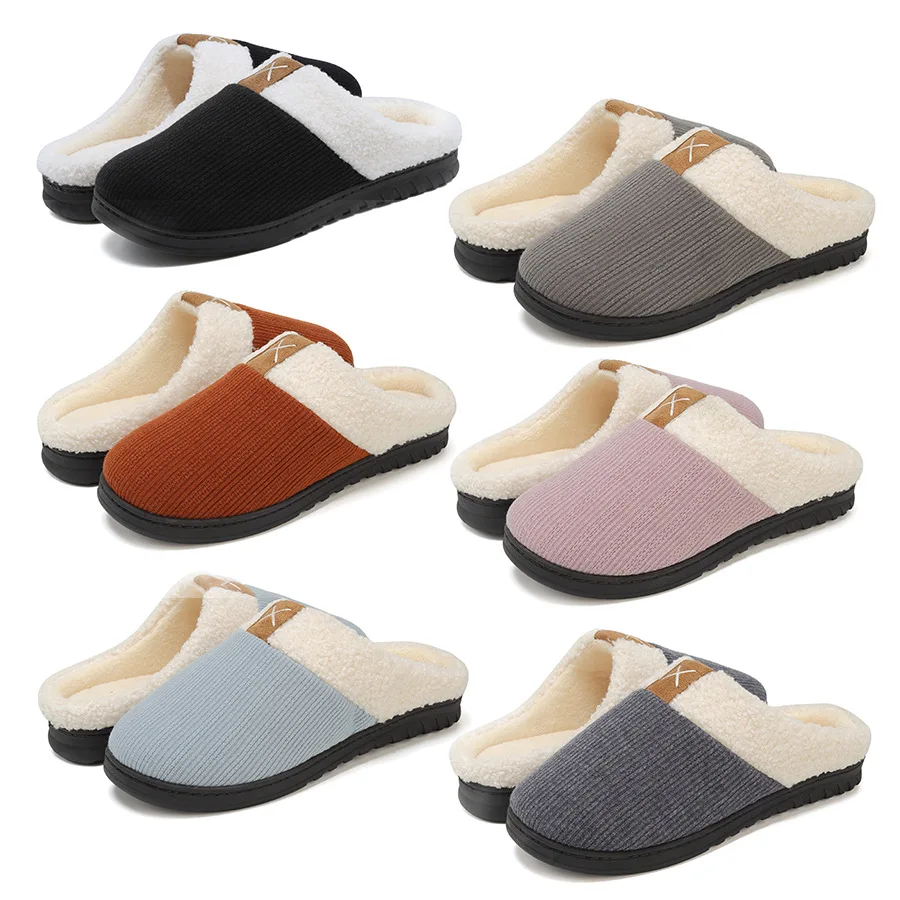 Comfortable Cotton Upper Memory Foam House Shoes Flat Closed Toe Ultra Lightweight Indoor Slippers Unisex for Women