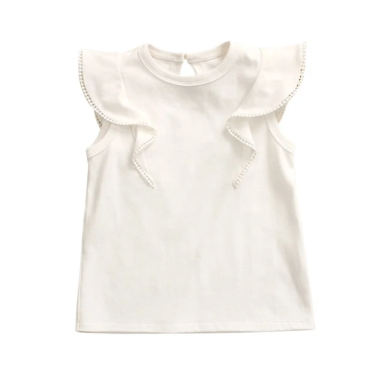 
Toddler Kids Baby Girls Summer Clothes White Organic Cotton Short Flutter Sleeve Blouse Tops for Children Aged 1-5 Years Old 