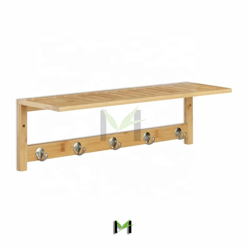 Деревянная настенная вешалка для пальто, 5 колышек, бамбуковый настенный крючок для подвешивания одежды, халата, полотенец, шляп