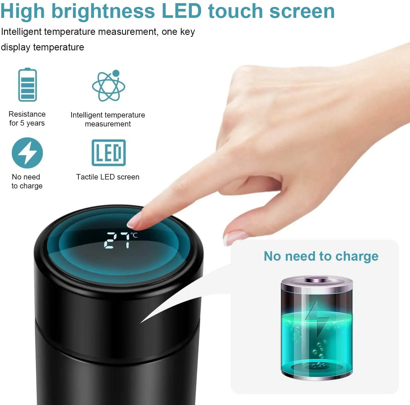 AI-MICH 500ml Led Digital Display Thermos Water Bottle Led Smart Digital Temperature Display Water Bottle