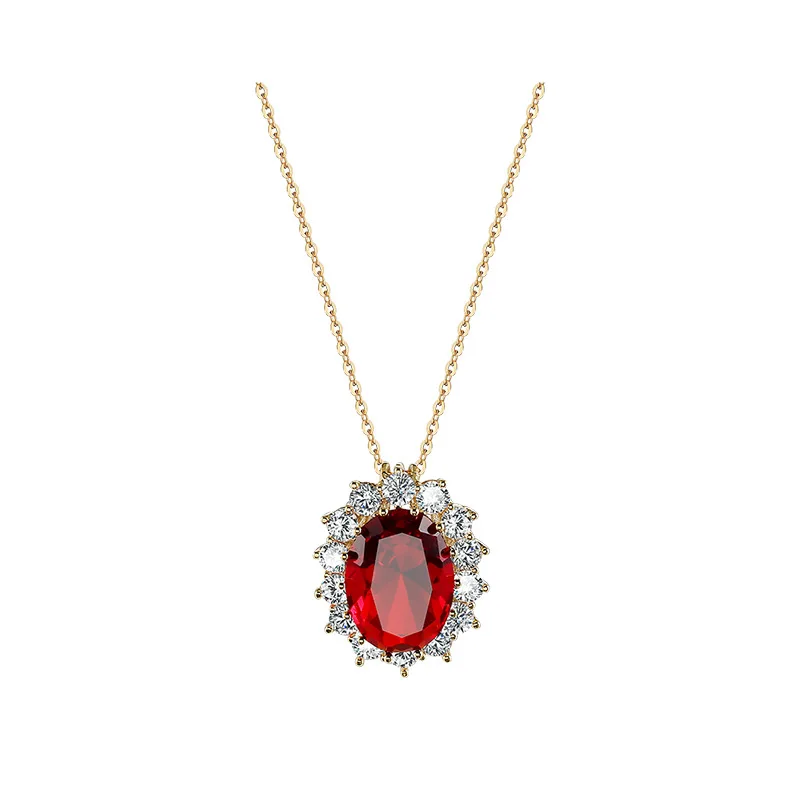 Wholesale Fashion Jewelry Red Diamond Necklace 925 Sterling Silver Crystal 18K Gold Plated Zircon Pendant Gift For Women