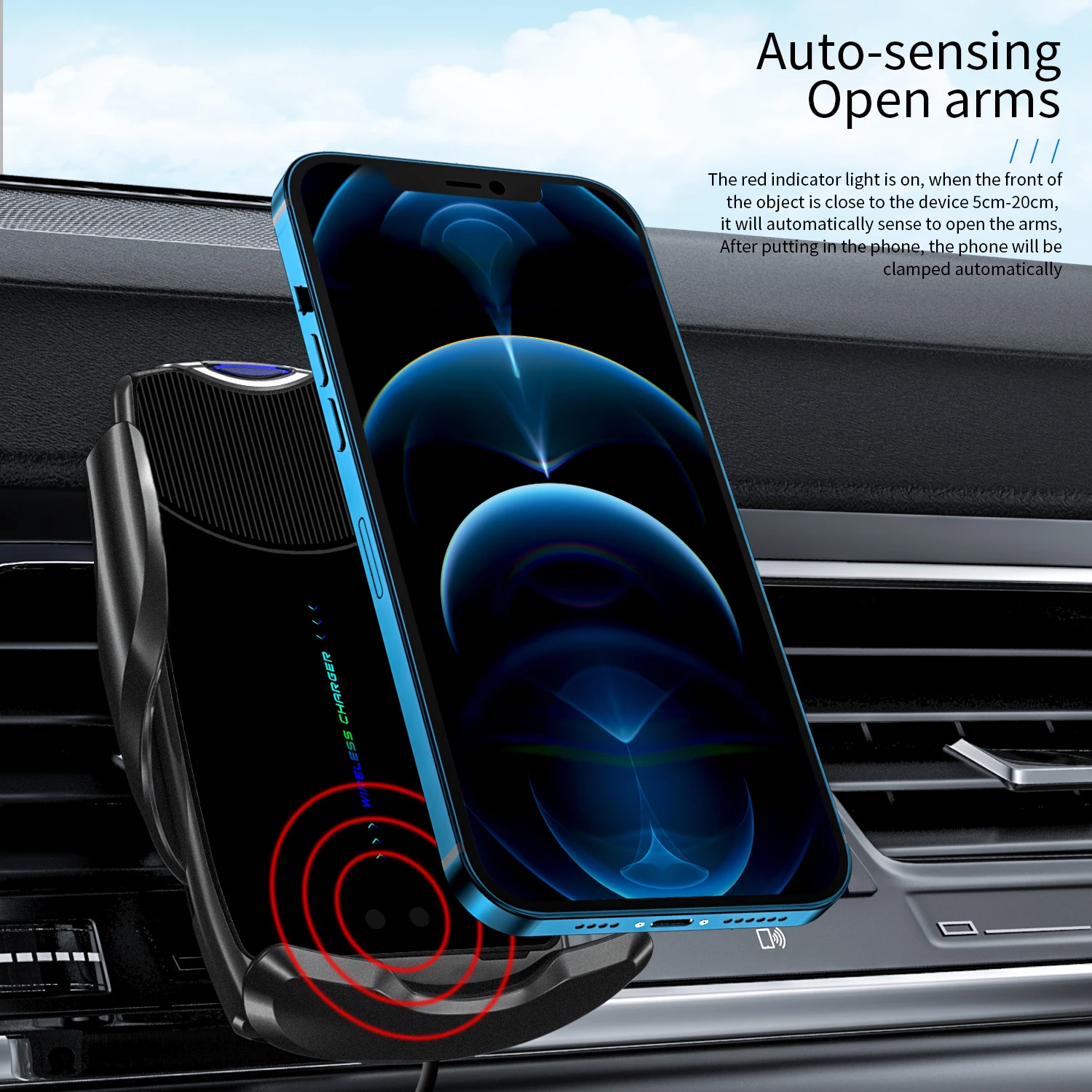 New Arrive OEM 9V/1.67A Type c Port Smart Car Mount 10W Faster C2 Car Wireless Charging Touch Sensor Auto Phone Charger Holder