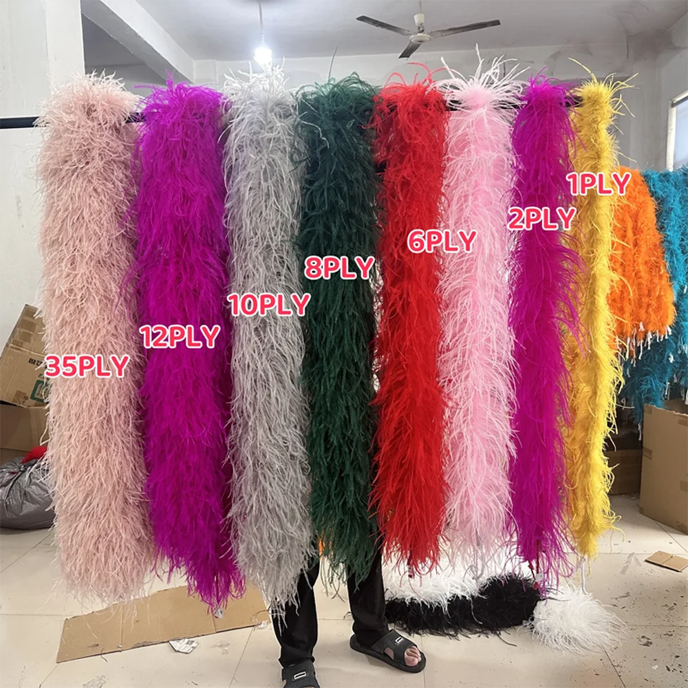 2Meters Natural Ostrich Feather Boa for Wedding Party Dress Sewing Accessory Colorful Ostrich Feathers Shawl 1 2 6 8 10 PLY