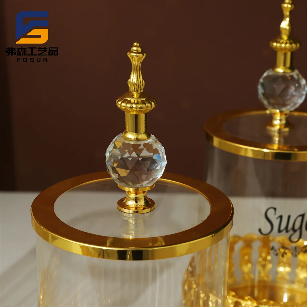 FOSUN Food Jar Kitchen Storage Canisters Glass with Crushed Diamond, Luxury Crystal Coffee Tea Sugar Container 