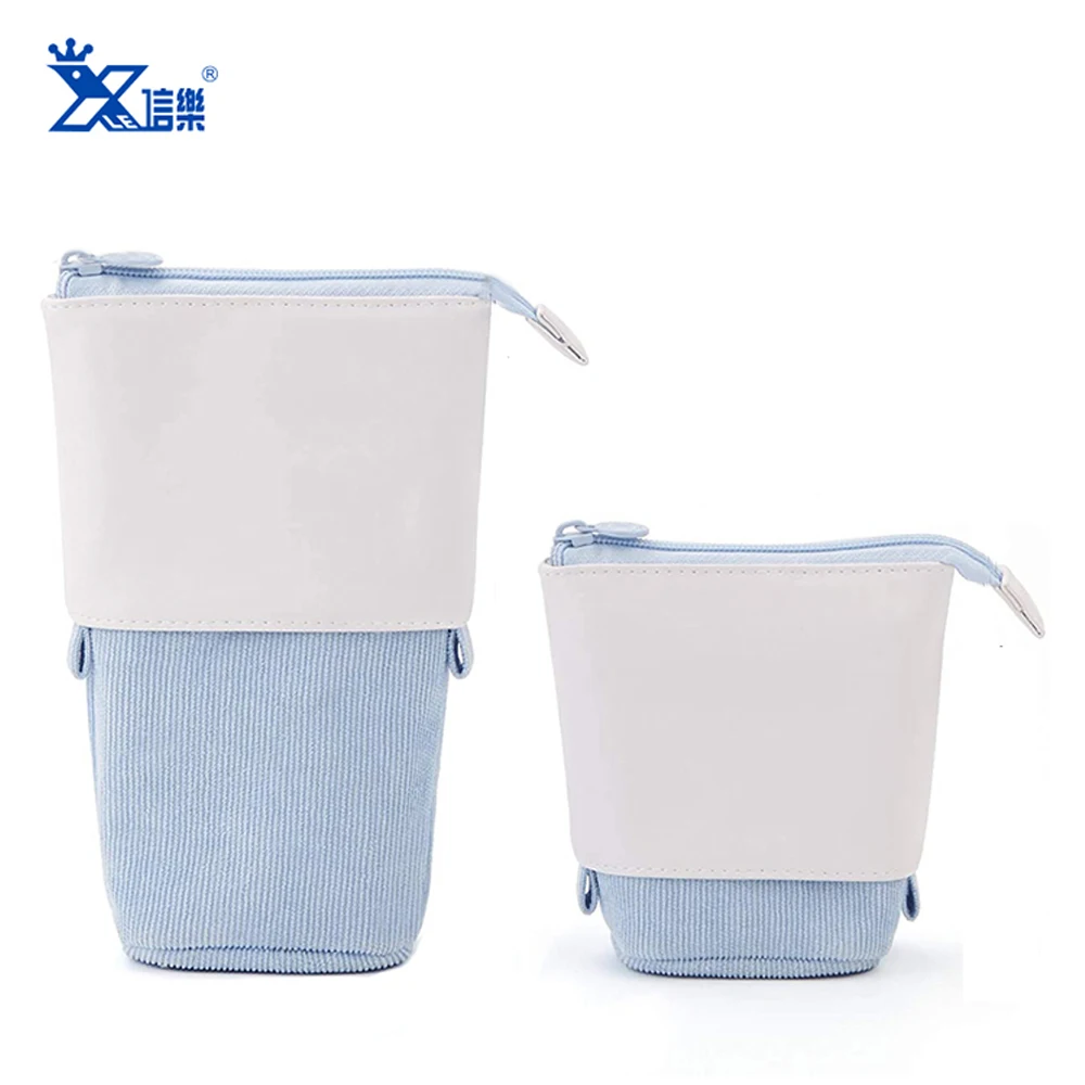 Personalized pink purple blue custom logo portable big capacity pen stationery supplies storage bag zipper Pop Up Pencil Case