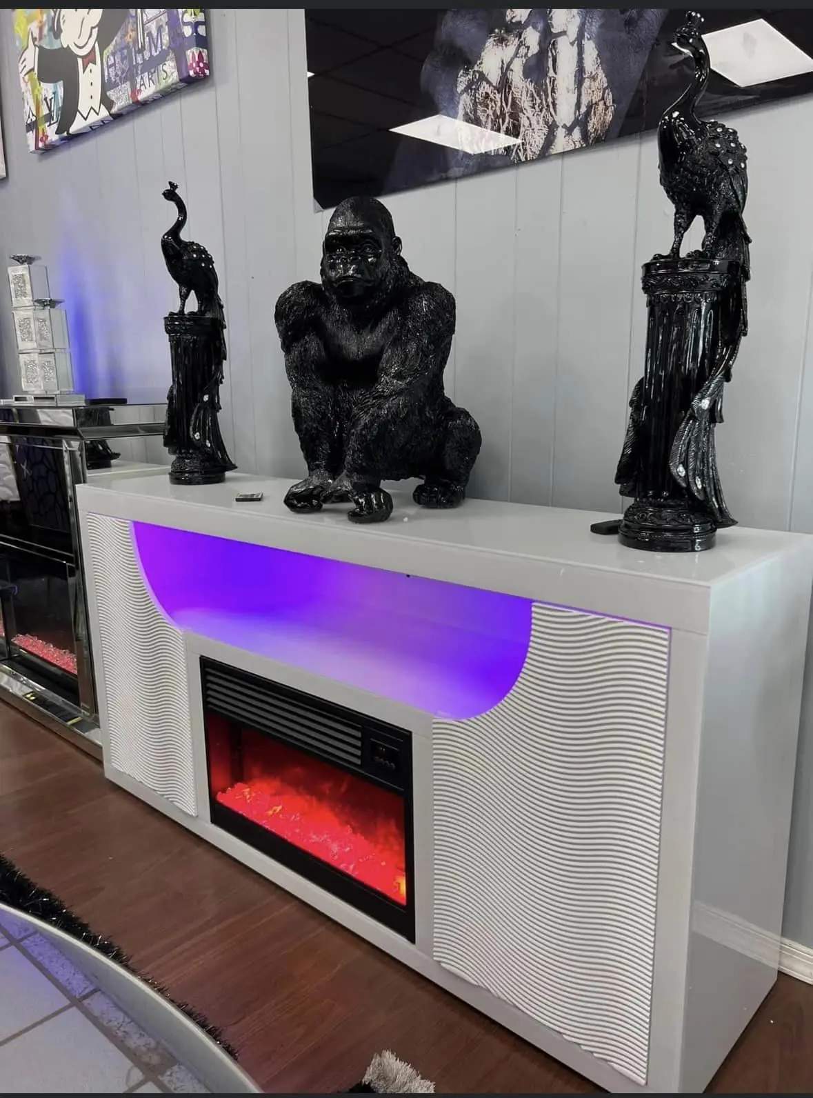 living room furniture TV stand for 75 inches electric fireplace stove heater with remote mirrored electric fireplace