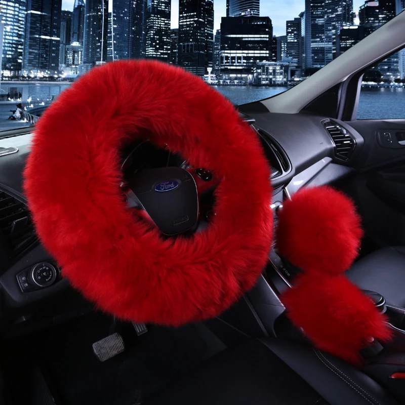 Winter warm car steering wheel cover pure wool customized automobile general purpose