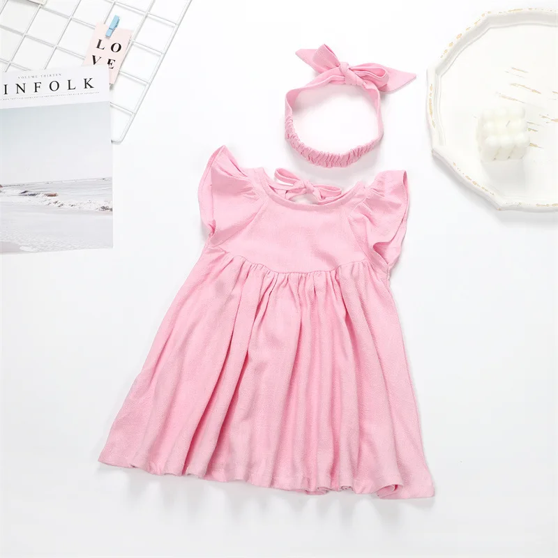 Summer Baby Dress Wedding Pink Dress White Baby Dress Newborn Solid Headband Set for 6 Month Baby Girl Children Mini Bage Floral