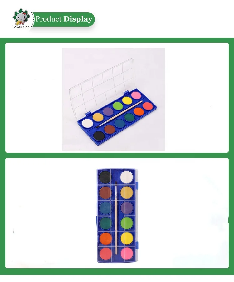 18pcs solid water color paint cake with brush  1.2X2.3cm  square shape water color paint