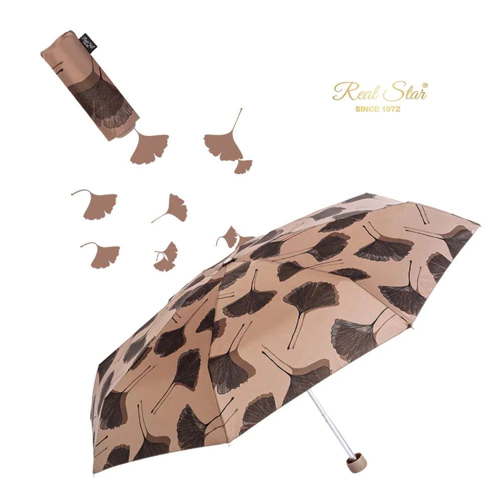 RST light small travel  wholesale ladies folding leaves printing 5 fold mini umbrella