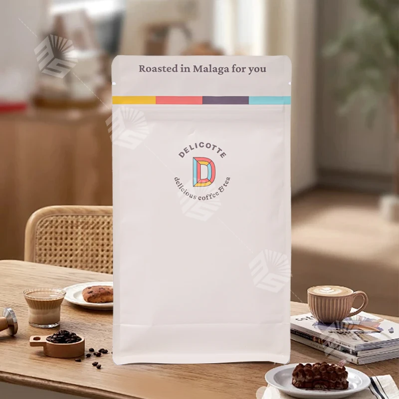 Многоразовые алюминиевые фольгированные пищевые кофейные орехи восемь боковых уплотнительных упаковочных пакетов с плоским дном на молнии