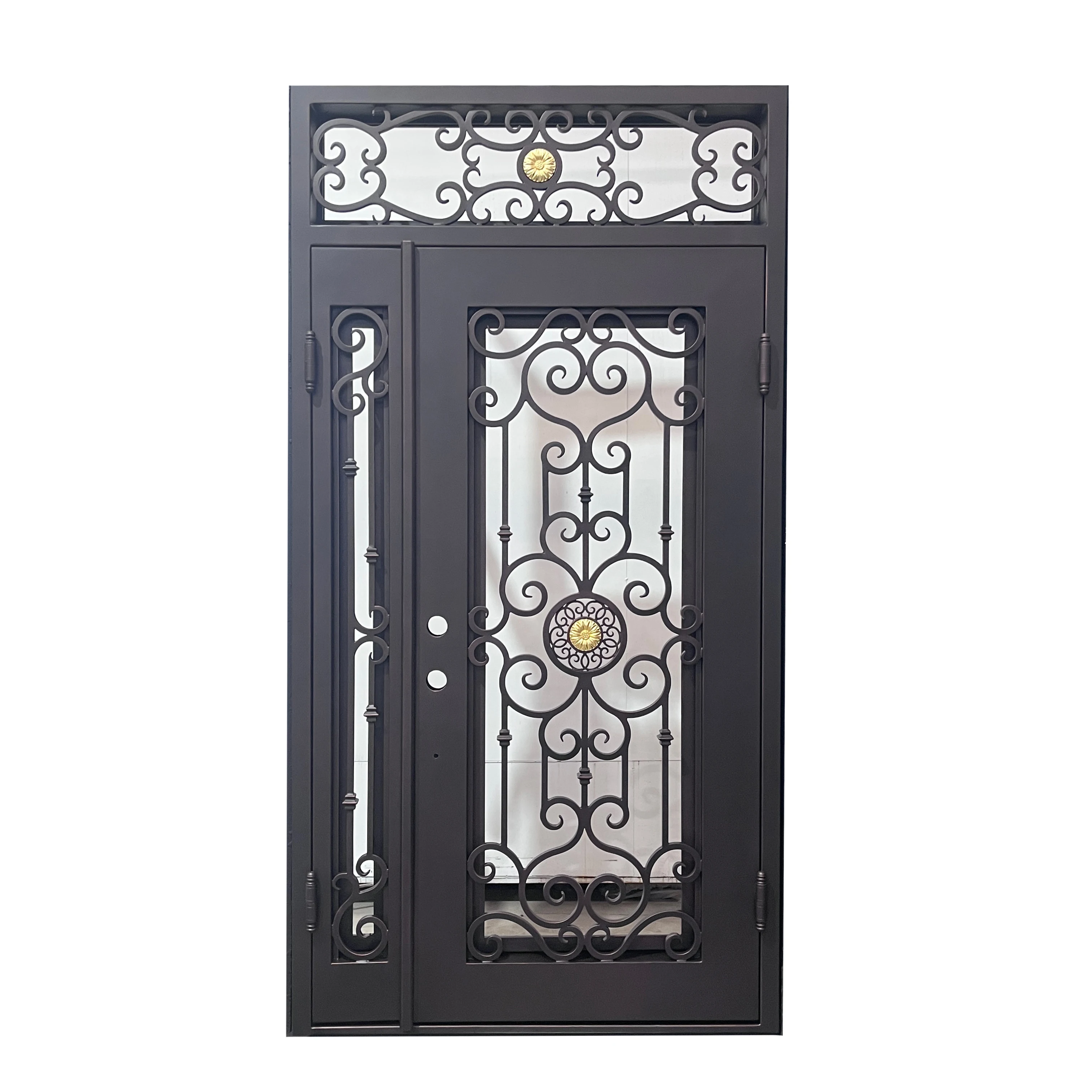 Factory Prices Luxury Metal Main Entrance Doors Exterior Single Wrought Iron Front Entry Gate Door With Glass Opening Window