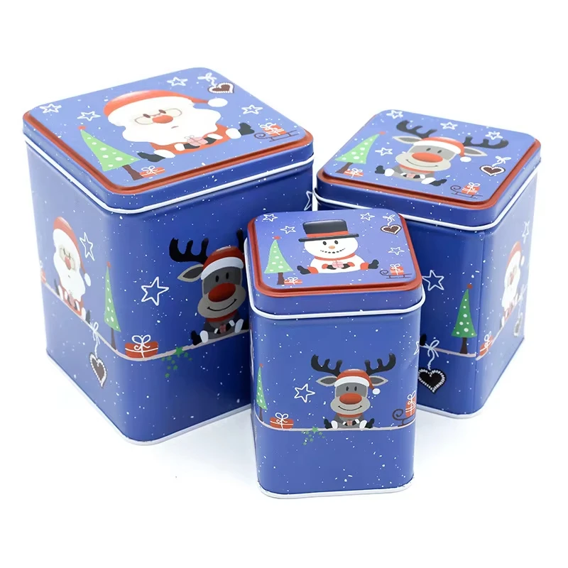 Christmas Holiday Gift Set Of Rectangular Cookie Tins Metal Box Packaging Tin Box