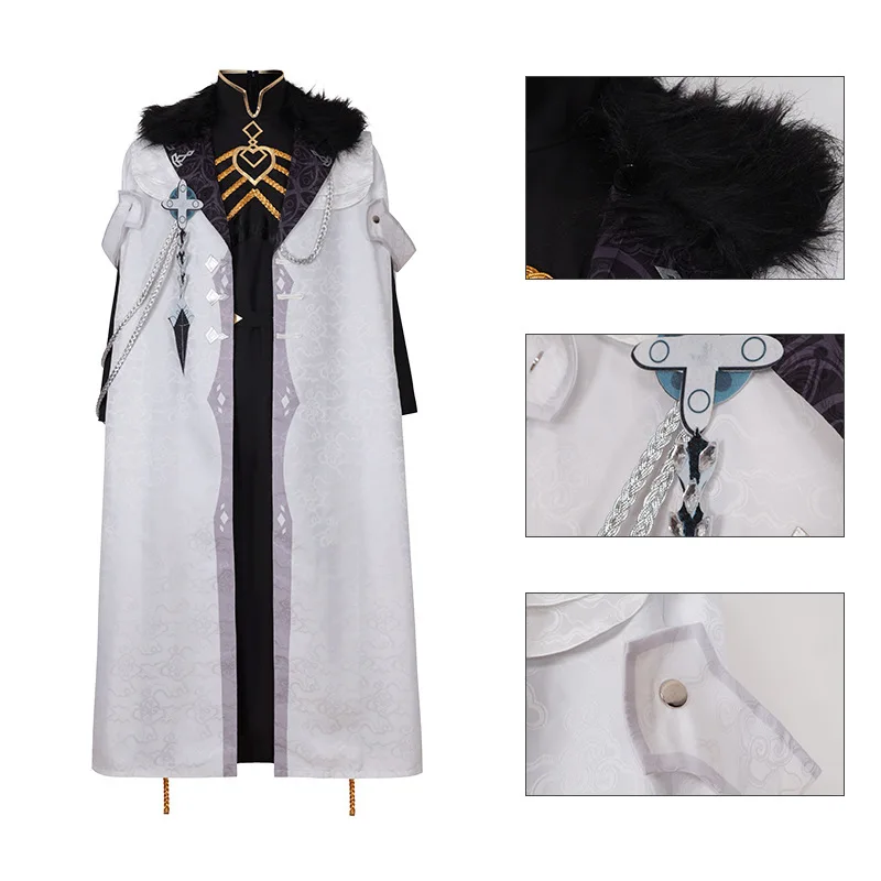 Genshin Impact Eleven Fatui Harbinger The Captain Capitano Cospaly Costume Cloak Mask Face Shield Black Uniform Sumeru Akademiya