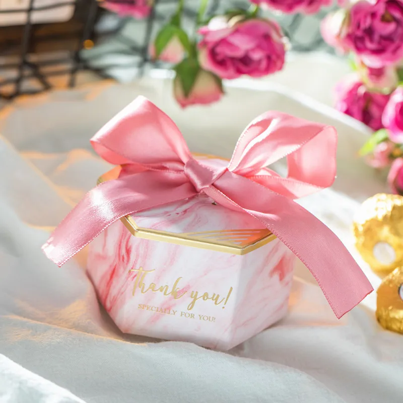 wholesale stock good or custom hexagon Chinese style hand holding packaging candy engagement wedding candy bag gift box