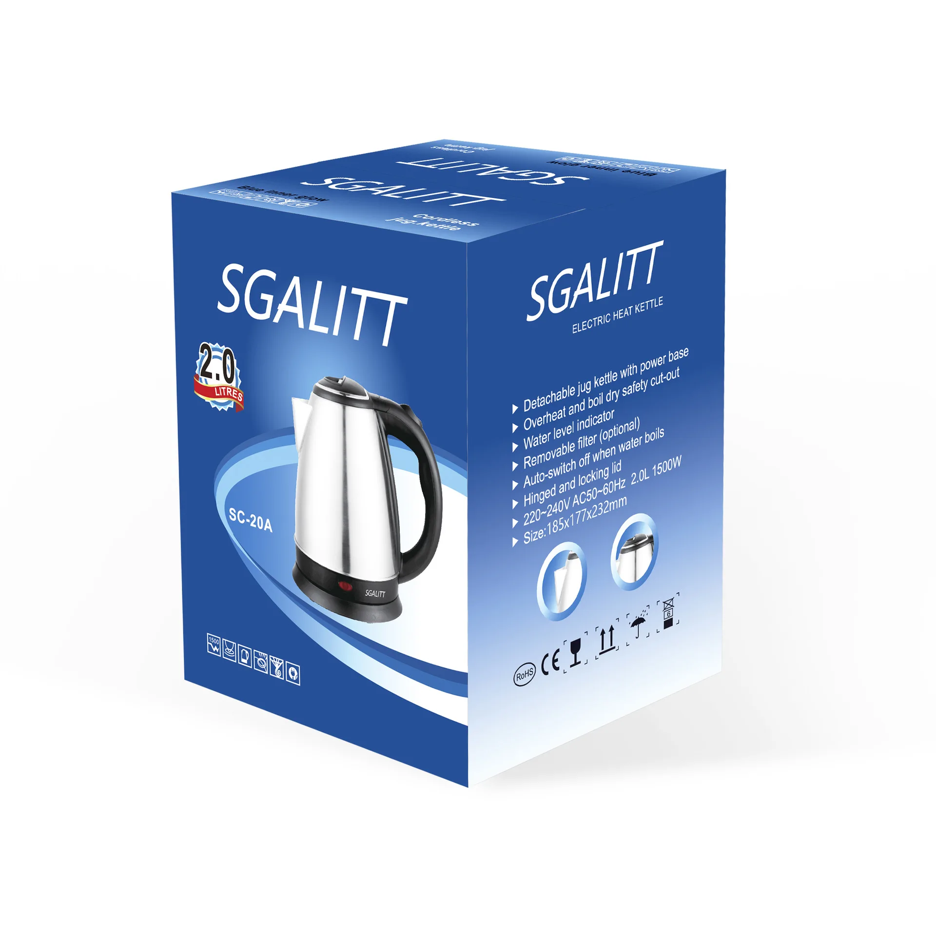 Popular Electric Kettle 2L Hot Water Kettle Stainless Steel Electric Kettle  Water Warmer