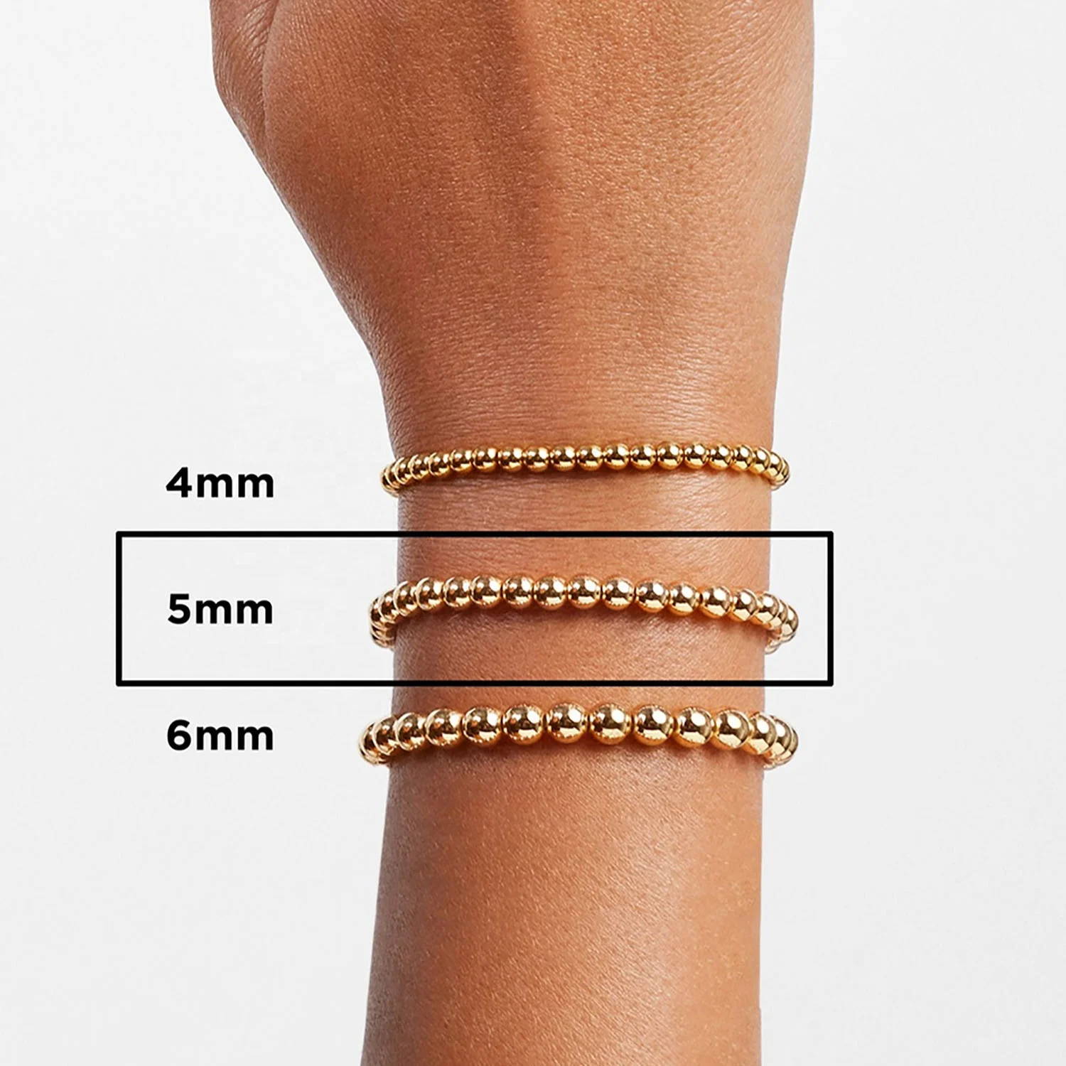 Minimalist Ins 18k Gold Plated Stainless Steel Jewelry Waterproof 5mm Bead Chain Bracelet For Women