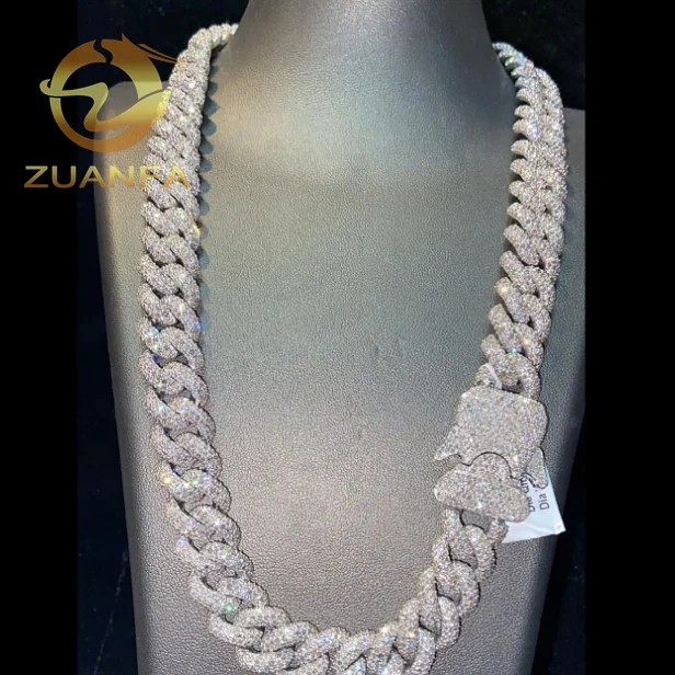 Big Clasp Top Quality 925 Silver Moissanite Cuban Chain 18mm Iced Out Cuban Chain Necklace Hiphop Lab Diamond chain men