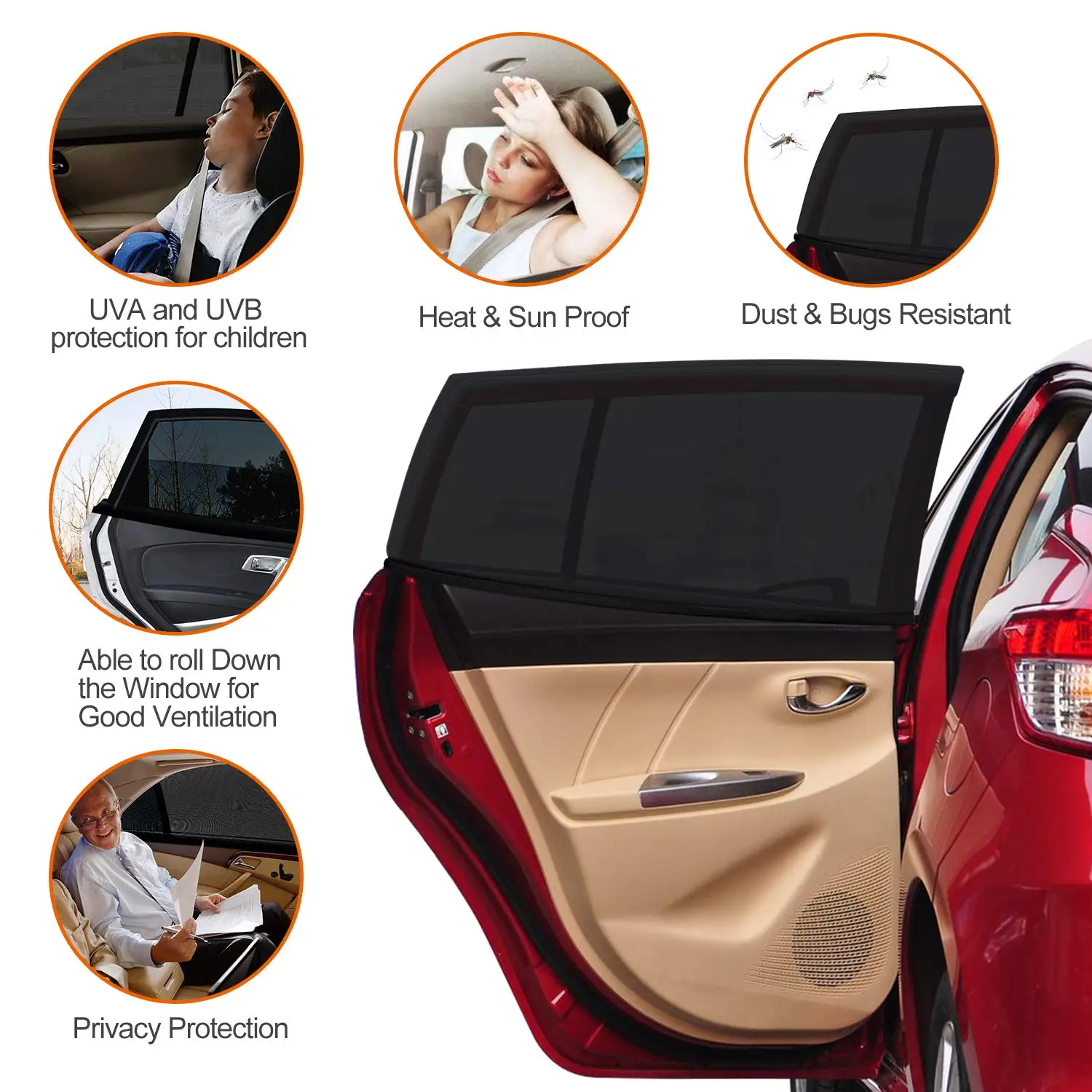 2 Pack UV Protection Car Sunshade Anti-mosquito Car Window Sunshade For Car Sedan SUV MPV Summer Net Mesh Sun Shade Curtain