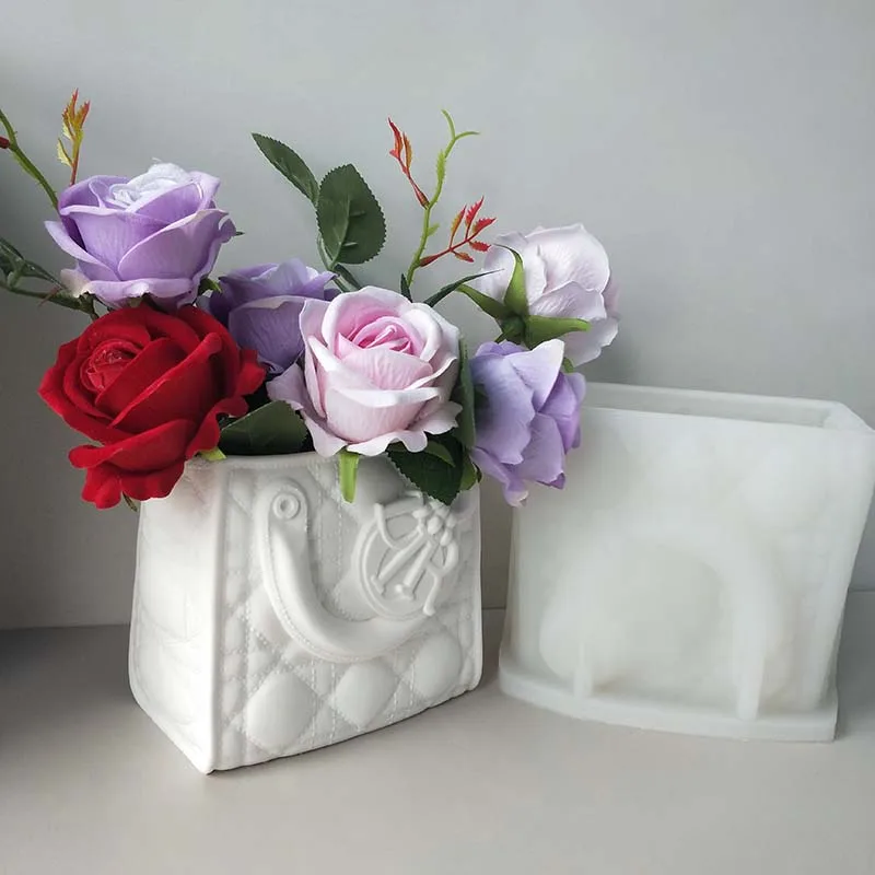 New Design DIY Fashion Women L V Handbag Vase Mould Large Size Luxury Logo Handbag Flower Pot Silicone Mold