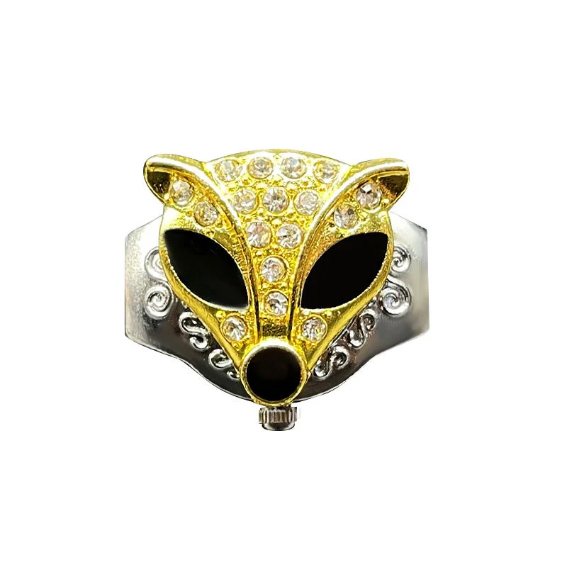 Finger Ring Watch Vintage Quartz  Gemstones Fox Pattern Flip-open Ring Watch To See The Time Men And Women Watch Ring