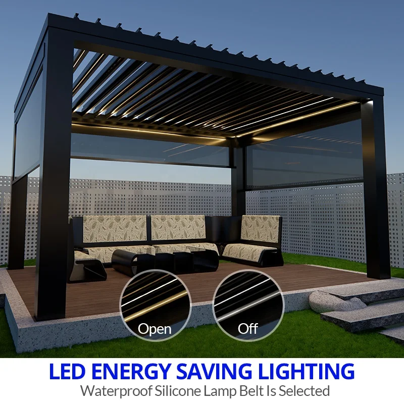 Wind Resistance Louvered Pergola Gazebo Louvers With Fully Electronic Controlled Garden Buildings Patio Cover Pergola