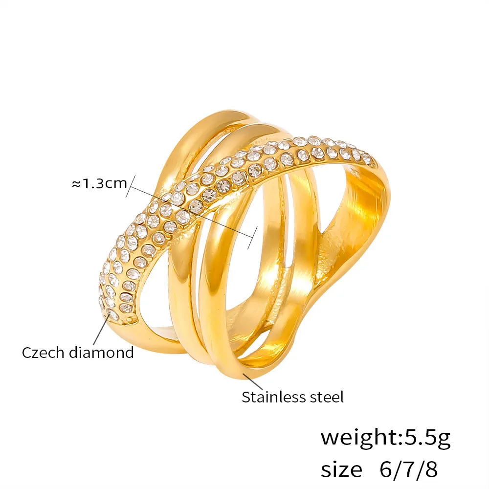 Cross Wound Diamond Plated 18k Gold Non Fading Vintage Titanium Steel Ring