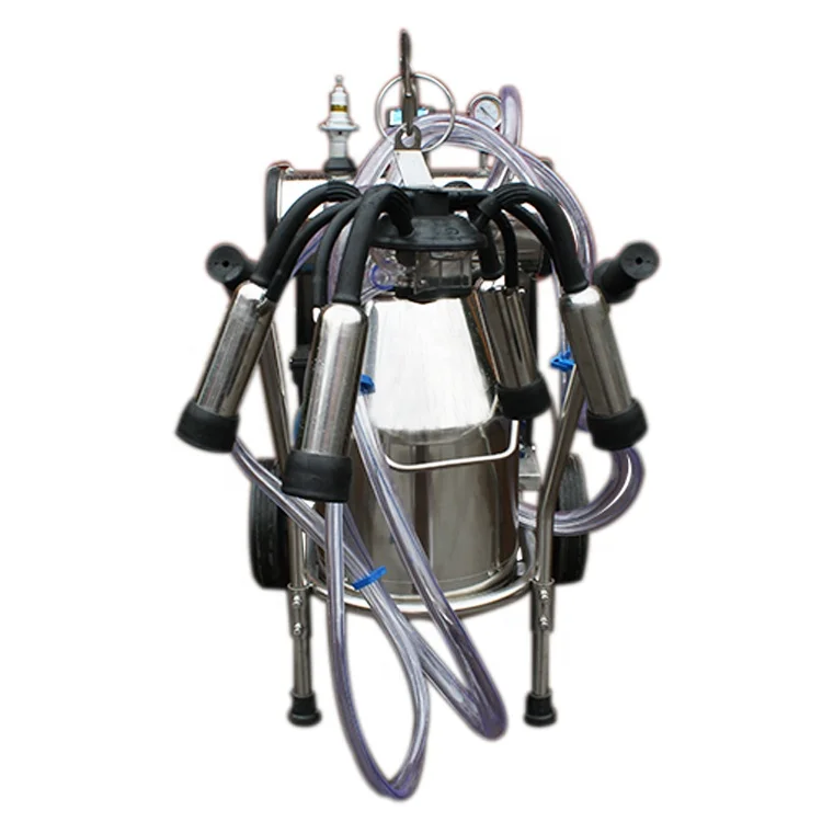 Stainless Steel Double Bucket Portable Cow Milking Machine with Vacuum Pump