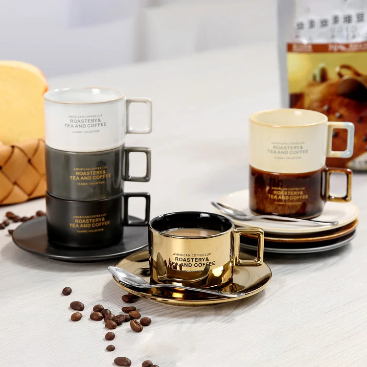 European style delicate custom logo porcelain cups saucers ceramic coffee mug