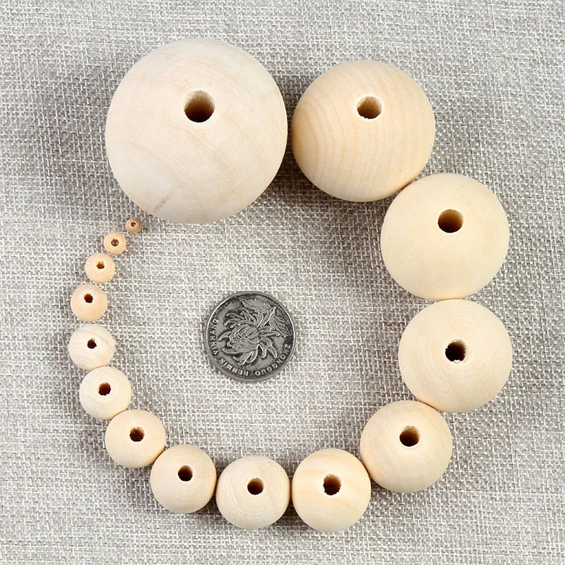4-60mm Round Wood Beads DIY Jewelry Accessory Loose Natrual Gramineae Wooden Spacer for Handmade Bracelet Garland Crafts