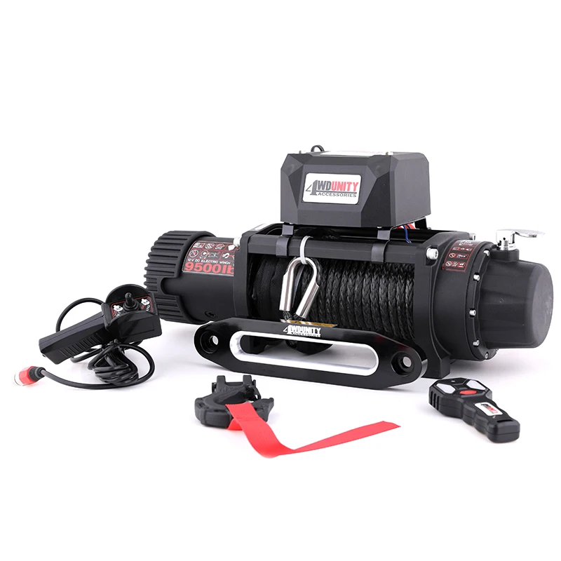 The New 12V 24V 9500L/5909KG IP67 Car 4x4 SUV Wired/Wireless Control Synthetic Rope Electric Winch