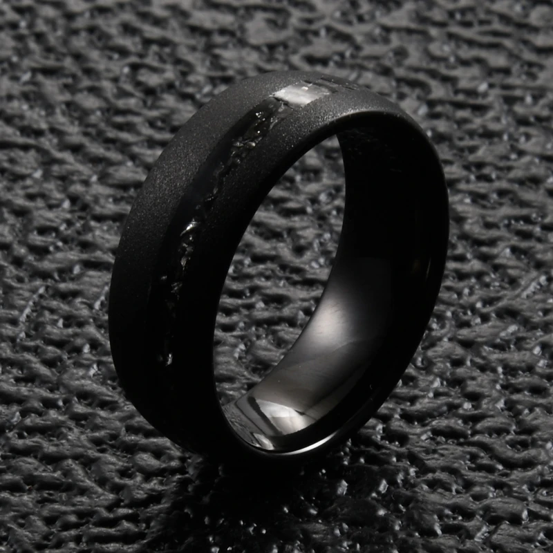 8mm Black Sandblasted Tungsten Rings for Men Wedding Bands Metal Filing Inlay  Dome Style Comfort Fit