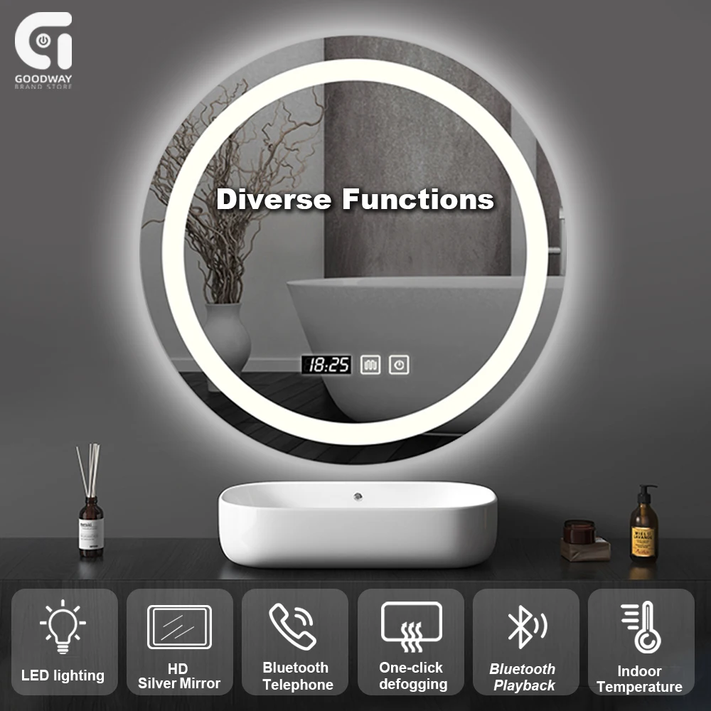 Foshan Goodway  winning rectangle vanity bathroom home luxury bathroom back lit 32 inch smart gym mirror with tv led