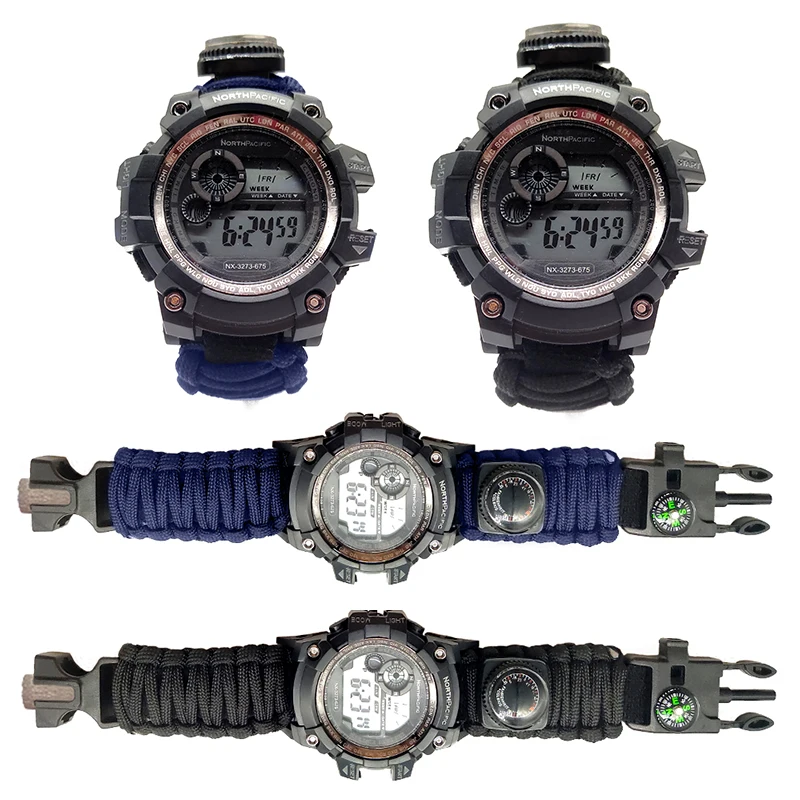 Multi Functional Camping Hiking Compass Outdoor Survival Bracelet Watch